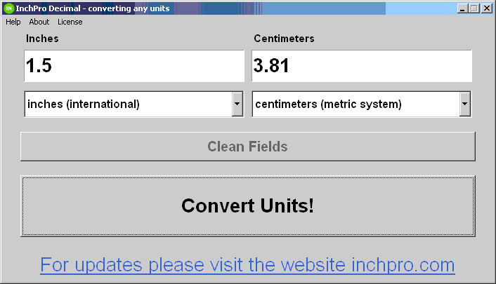 InchPro Decimal converting units of measure