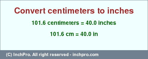 Result converting 101.6 centimeters to inches = 40.0 inches