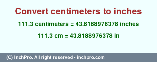 Result converting 111.3 centimeters to inches = 43.8188976378 inches