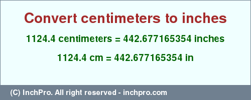 Result converting 1124.4 centimeters to inches = 442.677165354 inches