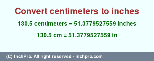 Result converting 130.5 centimeters to inches = 51.3779527559 inches