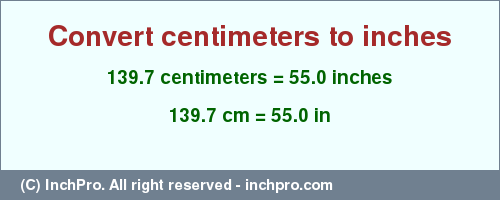 Result converting 139.7 centimeters to inches = 55.0 inches