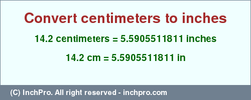 Result converting 14.2 centimeters to inches = 5.5905511811 inches