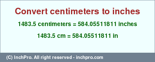 Result converting 1483.5 centimeters to inches = 584.05511811 inches