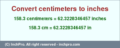 Result converting 158.3 centimeters to inches = 62.3228346457 inches