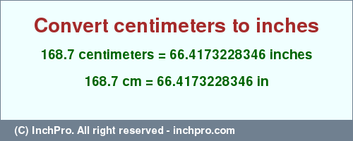 Result converting 168.7 centimeters to inches = 66.4173228346 inches