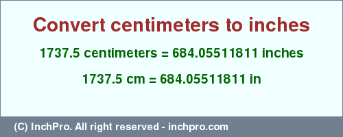 Result converting 1737.5 centimeters to inches = 684.05511811 inches