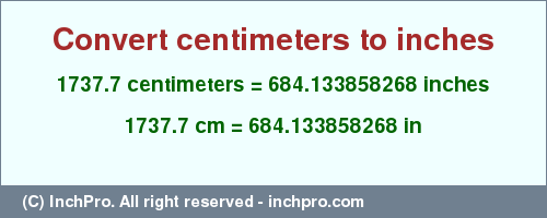 Result converting 1737.7 centimeters to inches = 684.133858268 inches