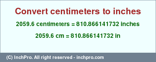 Result converting 2059.6 centimeters to inches = 810.866141732 inches