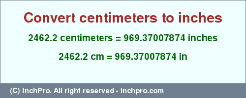 Result converting 2462.2 centimeters to inches = 969.37007874 inches