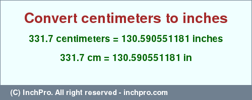 Result converting 331.7 centimeters to inches = 130.590551181 inches