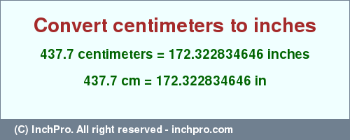 Result converting 437.7 centimeters to inches = 172.322834646 inches