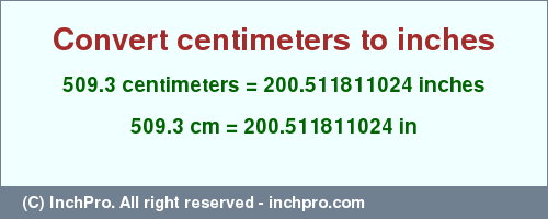 Result converting 509.3 centimeters to inches = 200.511811024 inches