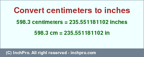 Result converting 598.3 centimeters to inches = 235.551181102 inches