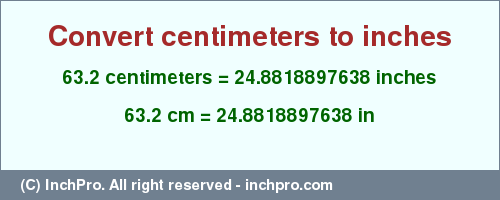 Result converting 63.2 centimeters to inches = 24.8818897638 inches