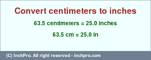 Result converting 63.5 centimeters to inches = 25.0 inches