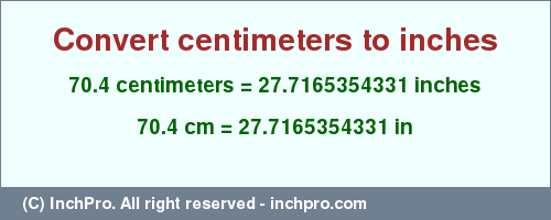 Result converting 70.4 centimeters to inches = 27.7165354331 inches