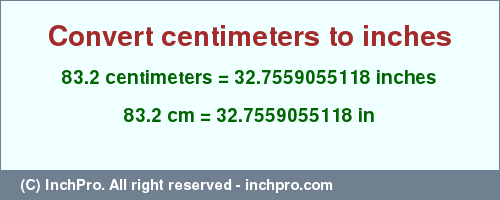 Result converting 83.2 centimeters to inches = 32.7559055118 inches