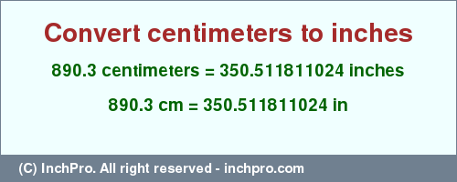 Result converting 890.3 centimeters to inches = 350.511811024 inches