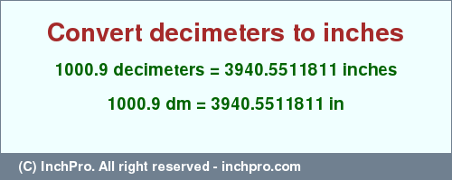 Result converting 1000.9 decimeters to inches = 3940.5511811 inches