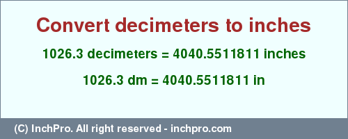 Result converting 1026.3 decimeters to inches = 4040.5511811 inches
