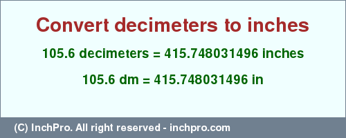 Result converting 105.6 decimeters to inches = 415.748031496 inches