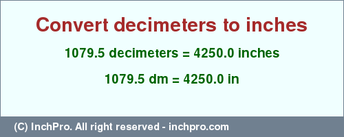 Result converting 1079.5 decimeters to inches = 4250.0 inches