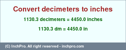 Result converting 1130.3 decimeters to inches = 4450.0 inches