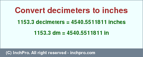 Result converting 1153.3 decimeters to inches = 4540.5511811 inches