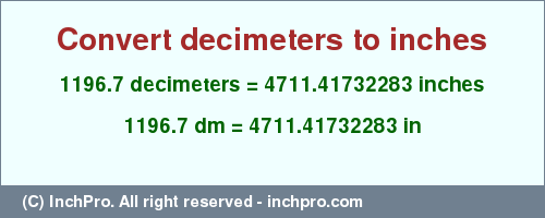 Result converting 1196.7 decimeters to inches = 4711.41732283 inches