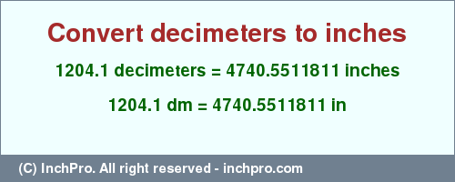 Result converting 1204.1 decimeters to inches = 4740.5511811 inches