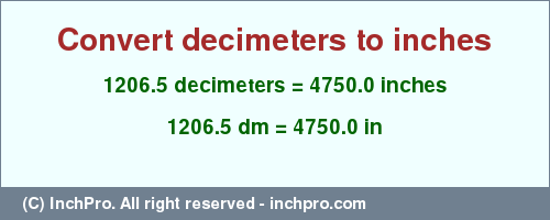 Result converting 1206.5 decimeters to inches = 4750.0 inches