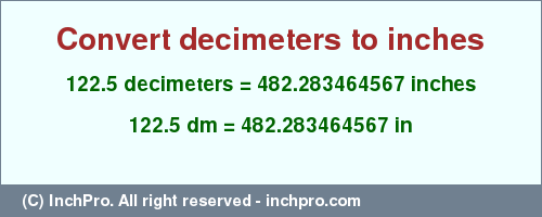 Result converting 122.5 decimeters to inches = 482.283464567 inches