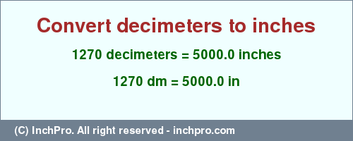 Result converting 1270 decimeters to inches = 5000.0 inches