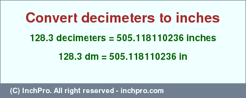 Result converting 128.3 decimeters to inches = 505.118110236 inches