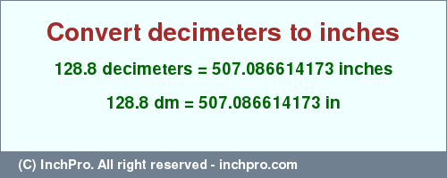 Result converting 128.8 decimeters to inches = 507.086614173 inches