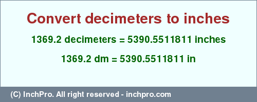 Result converting 1369.2 decimeters to inches = 5390.5511811 inches