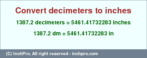 Result converting 1387.2 decimeters to inches = 5461.41732283 inches
