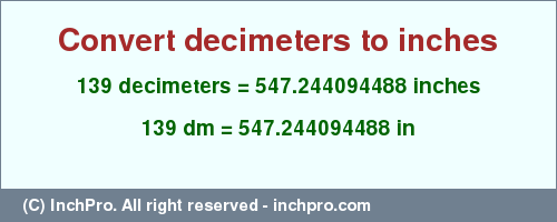 Result converting 139 decimeters to inches = 547.244094488 inches