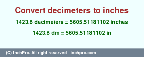 Result converting 1423.8 decimeters to inches = 5605.51181102 inches