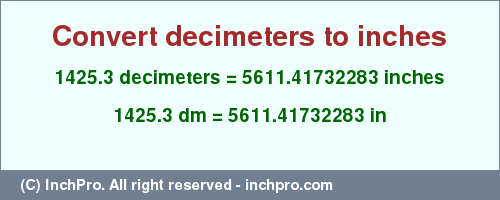 Result converting 1425.3 decimeters to inches = 5611.41732283 inches