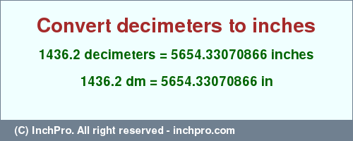 Result converting 1436.2 decimeters to inches = 5654.33070866 inches