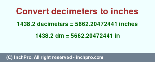 Result converting 1438.2 decimeters to inches = 5662.20472441 inches