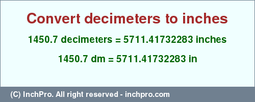 Result converting 1450.7 decimeters to inches = 5711.41732283 inches