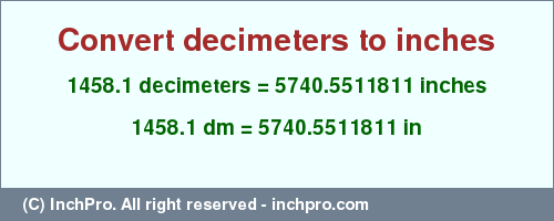 Result converting 1458.1 decimeters to inches = 5740.5511811 inches