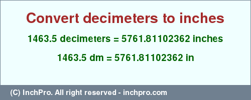 Result converting 1463.5 decimeters to inches = 5761.81102362 inches