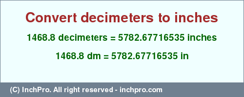Result converting 1468.8 decimeters to inches = 5782.67716535 inches