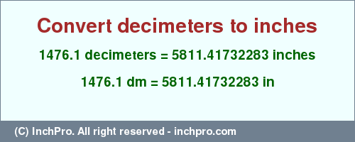 Result converting 1476.1 decimeters to inches = 5811.41732283 inches