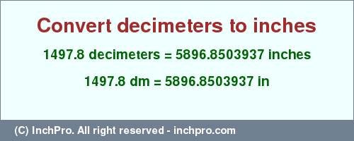 Result converting 1497.8 decimeters to inches = 5896.8503937 inches