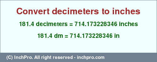 Result converting 181.4 decimeters to inches = 714.173228346 inches